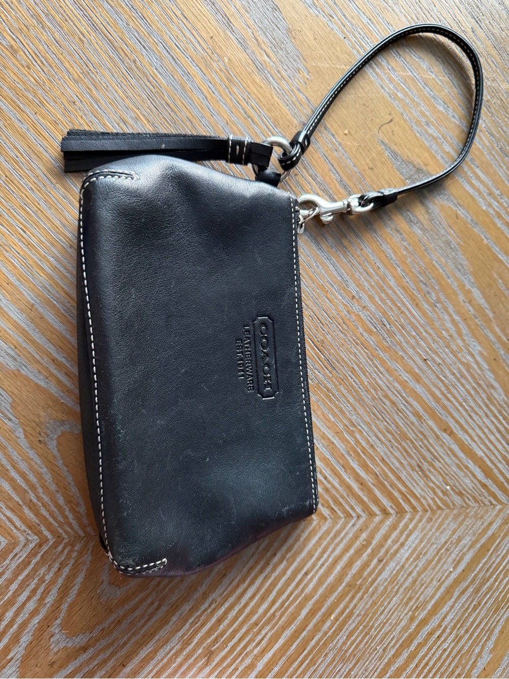 Coach Black Leather Corner Zip Wristlet | Leatherware Est. 1941 | Black Leather